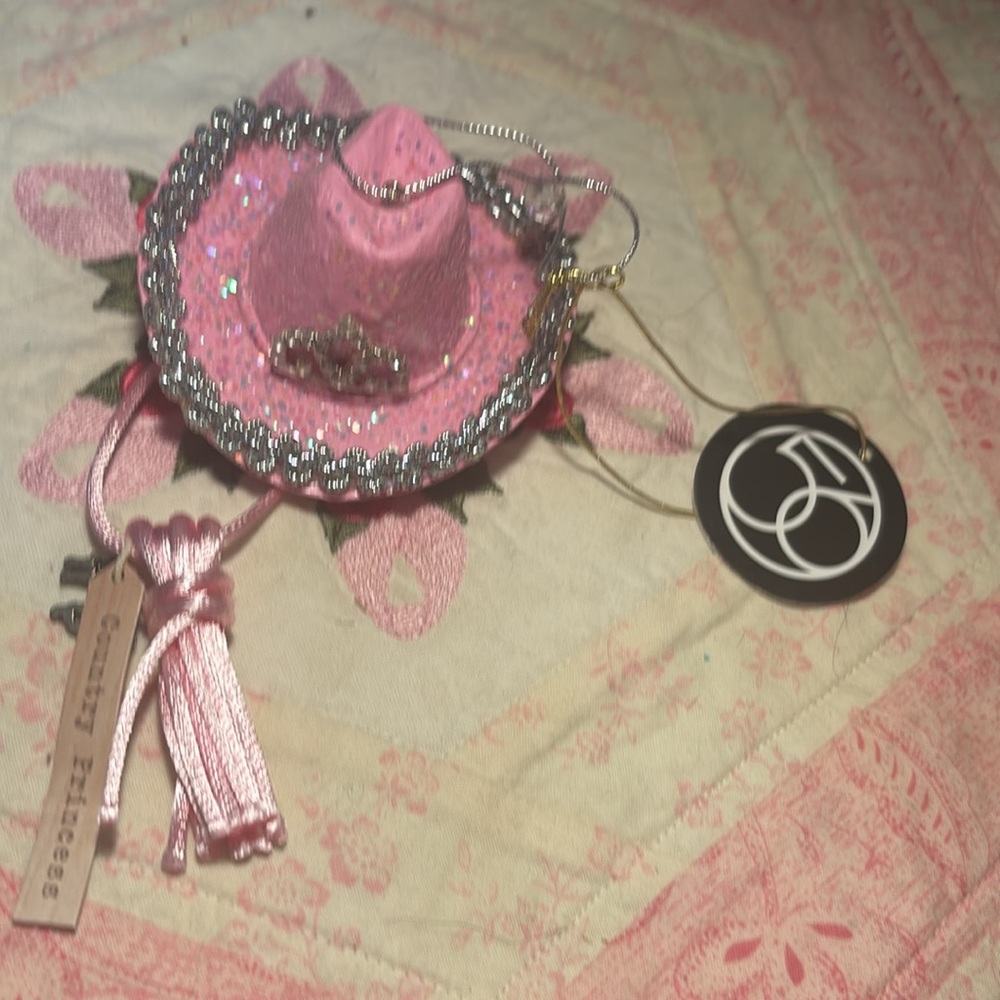 Department  56 Country Princess Pink Glitter Cowgirl Hat Ornament - Picture 2 of 5